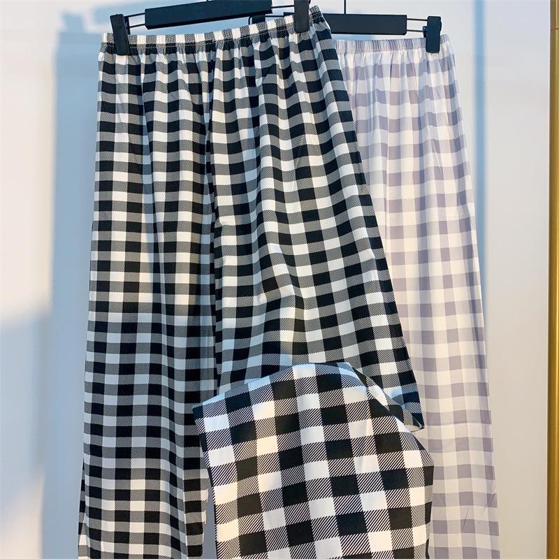 Karierte Pyjamahose im koreanischen Stil für Damen – lockere, lässige, luftige Hose für drinnen und draußen