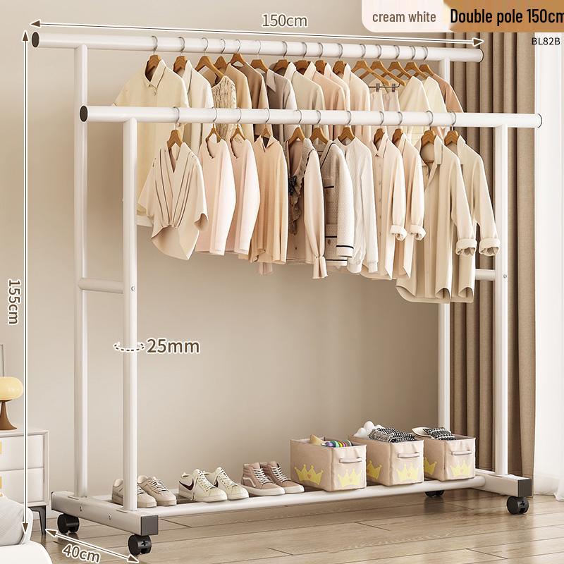 Floor Standing Clothes Rack and Coat Stand with Folding Single Pole for Bedroom or Dormitory.