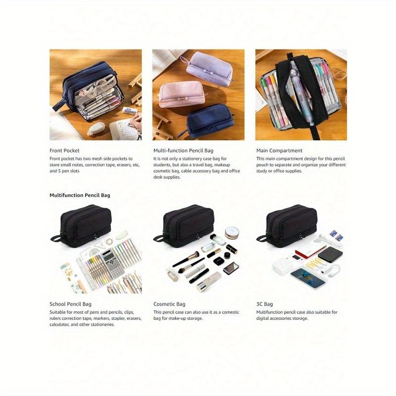 1 pieza Estuche grande para lápices, Bolsa de almacenamiento tipo caja con soporte de alta capacidad, Estuche para bolígrafos multicapa de gran capacidad, Organizador de escritorio Estuche para rotuladores/bolígrafos