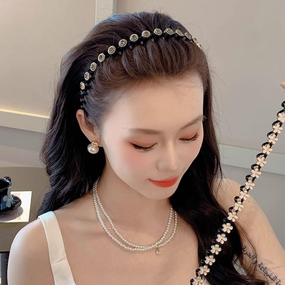 Flower Braided Tools Hairband Pearl Hair Toothed Headband  Hair Styling Accessory