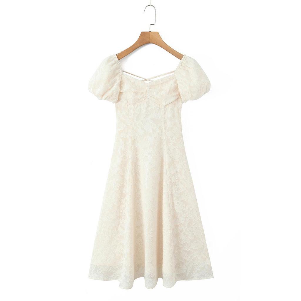 2026 Spring European & American Women's Mid-Length Hollow Lace-Up Dress