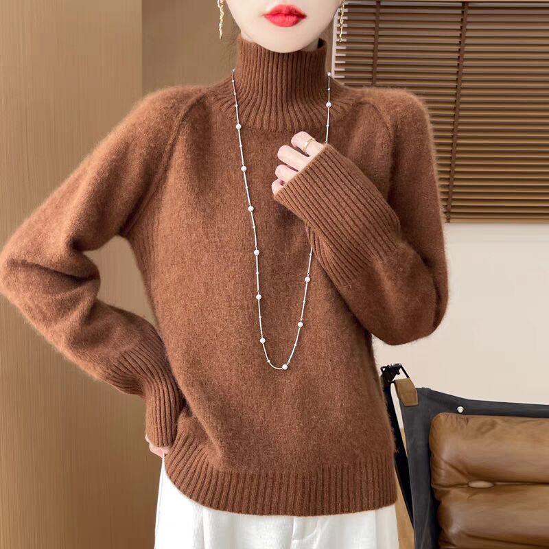 Damen Verdickter Einfarbiger Langarm Slim Pullover Locker Vielseitig Gestricktes Basic-Shirt Koreanisch