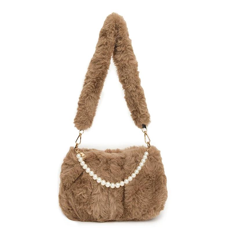 

Жемчужная роскошная одноцветная сумка через плечо для женщин, изысканная сумка на молнии, модные сумки