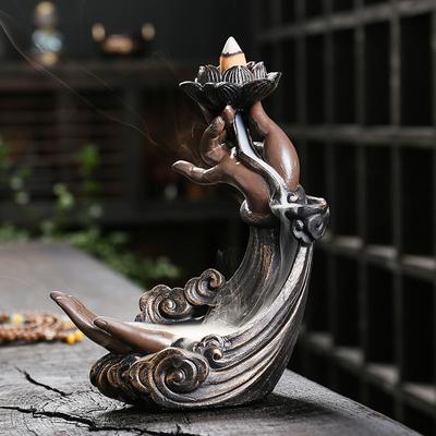 Resin Backflow Aromatherapy Stove Creative Zen Incense Censer Buddha Hand Backflow Waterfall Incense Burner Home Ornament Crafts