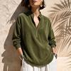 Women S Solid Stand Collar Long Sleeve Loose Corduroy Top