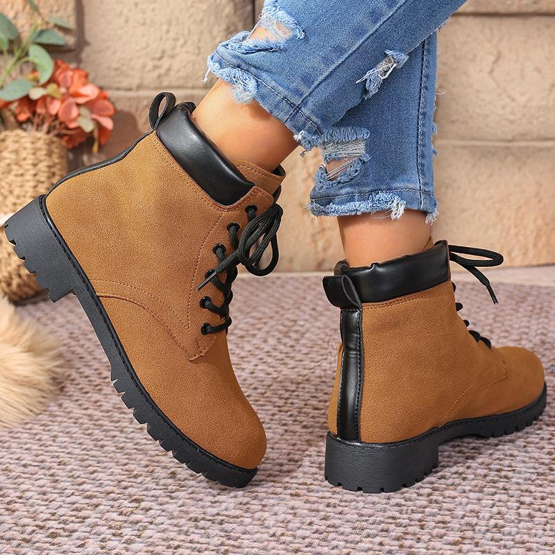 Women's Fashion High Top Ankle Boots British Style Lace Up Front Wide Width PU Leather Comfortable Non-Slip Casual Winter Shoes