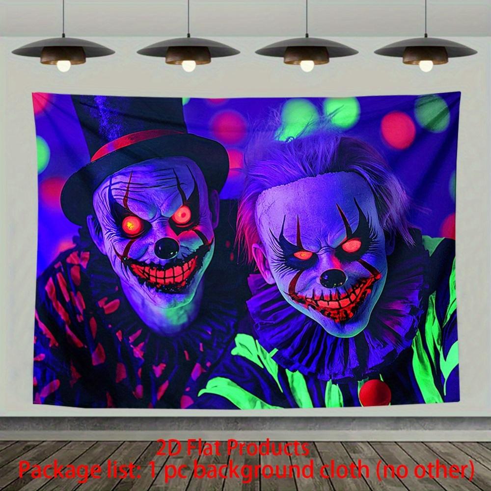 

VIKAMA Neon Dark Clown Tapestry Glowing RedEye Spooky Design Wall Hanging for Halloween Bedroom Gothic Decor 74x94cm(29x37in)
