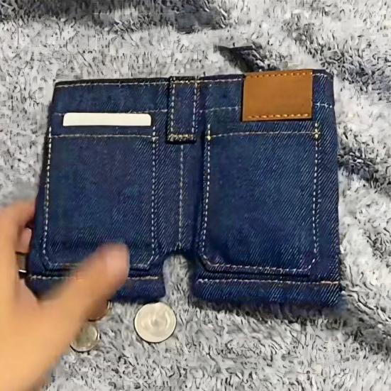 Faltbare Kurze Jeans Geldbörse Retro Jeans Kartenetui Bargeld Münzbörse mit Mehreren Kartenfächern Fächern Geschenk für Männer Frauen