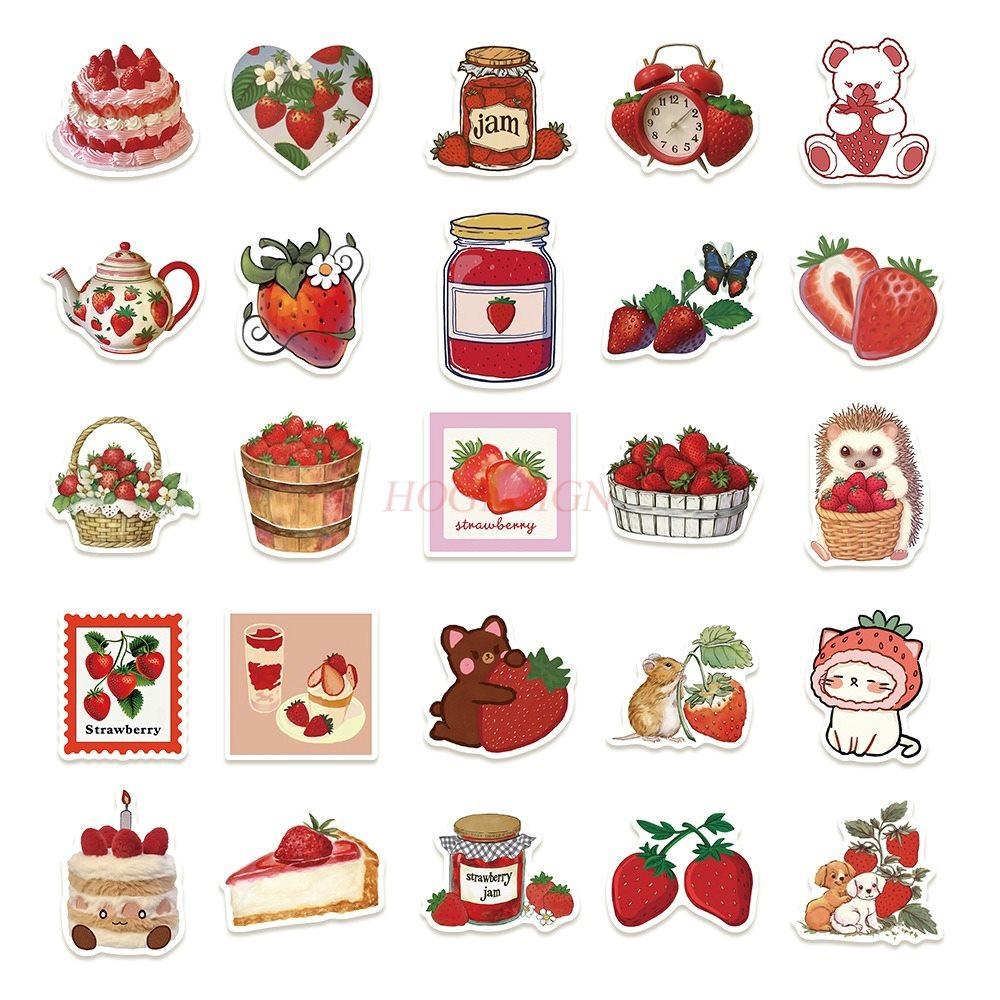 1set Strawberry sticker cartoon cute mobile phone case water cup decoration waterproof sticker