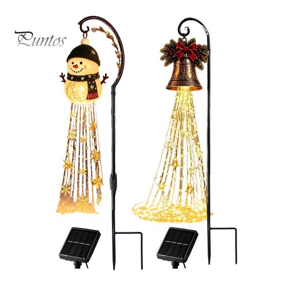 Einfach zu installierende Rasenwegpfähle Solarbetriebene Weihnachts-Gartenleuchte, Metallpfahl für den Außenbereich Festliche Szenendekoration Stern Schneeflocke Wasserfall Lichterkette