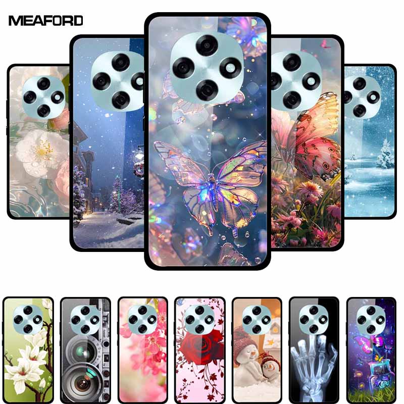 Butterfly Tempered Glass Case For A5i Pro A5 4G Case 6.67" Hard Back Cover Bumper For OPPO A6 Pro A6i A5 5G Cases Coque Capa