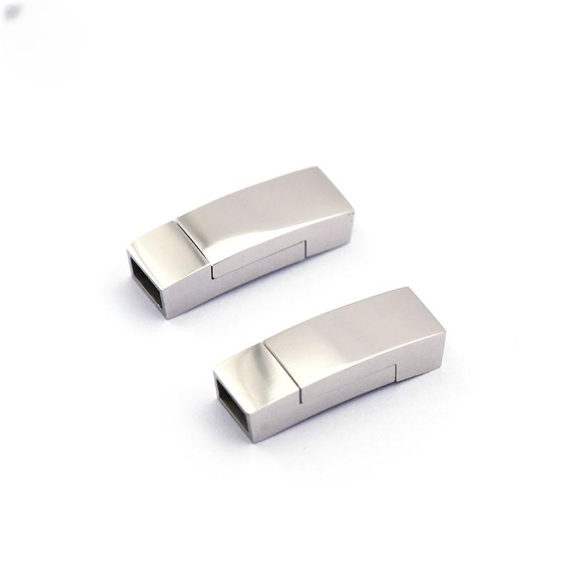 Stainless Steel Magnet Buckle Up and Down Flat Mouth Leather Rope Bracelet Connection Tanium Steel Jewelry DIY Accessories