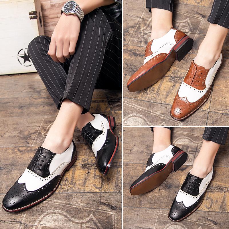8-48 Red Soled Formal Shoes Men Black Brown Patchwork European and American Wedding Block Leather Shoes Men Shoes