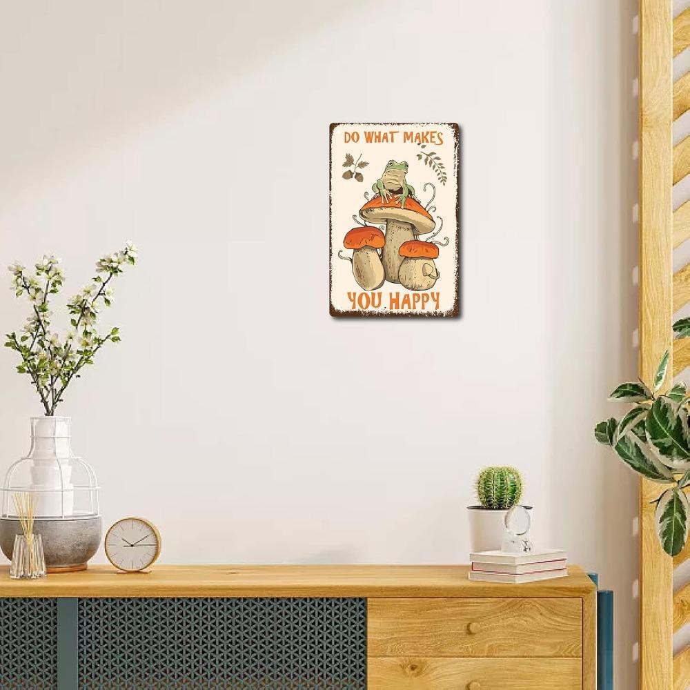 CREATCABIN Mushroom Frog Tin Sign - Vintage Metal Wall Art, Home Kitchen Decor Gift