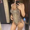 Leopard Cross Back Lace Up One Piece Swimsuit Women Swimwear Female High Leg Cut Monokini Padded Bather Bathing Suit Swim V7155
