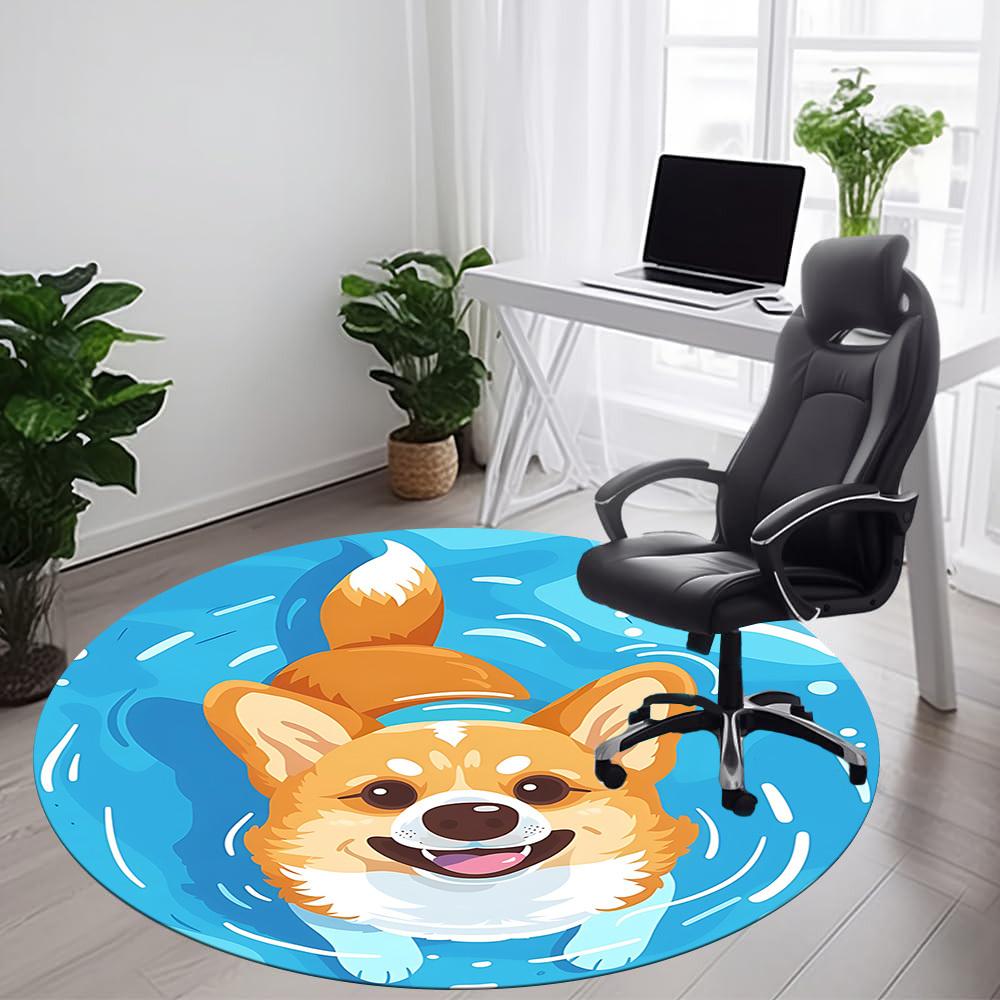 1PC Corgi Office Round Area Rug, Indoor Mat Suitable ForOffice, Under Office Chairs Bedroom Living Room Home Decor, Room Deco, D029
