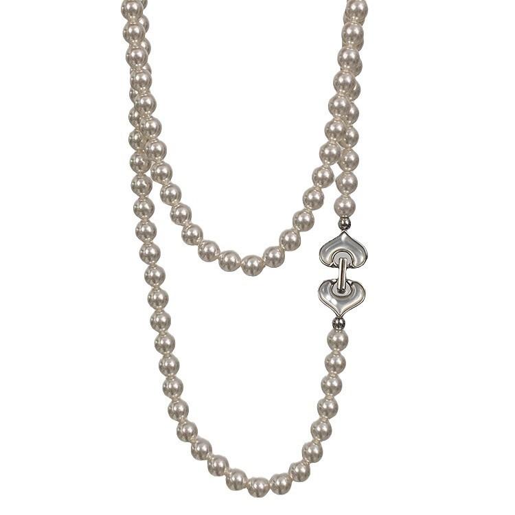 Shell Love Ring Buckle Design Shijia Pearl Necklace Temperament Is Round And Strong Light Imitation Pearl Long Sweater Chain