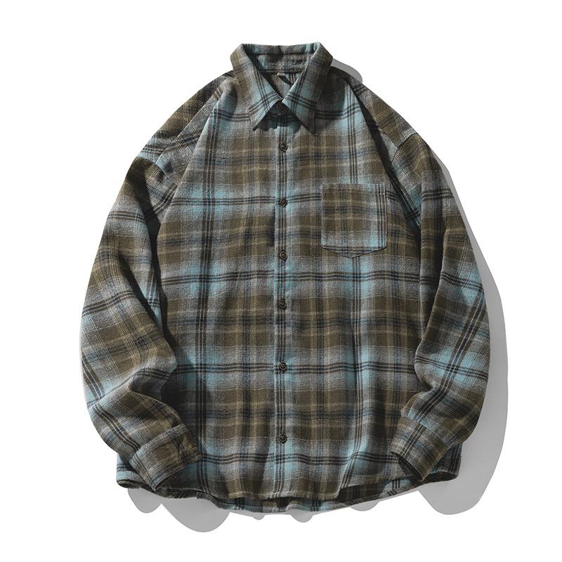 

Мужская рубашка в винтажном стиле в американском стиле, весна-осень, отложной воротник, свободный топ с длинными рукавами XXL кофейный