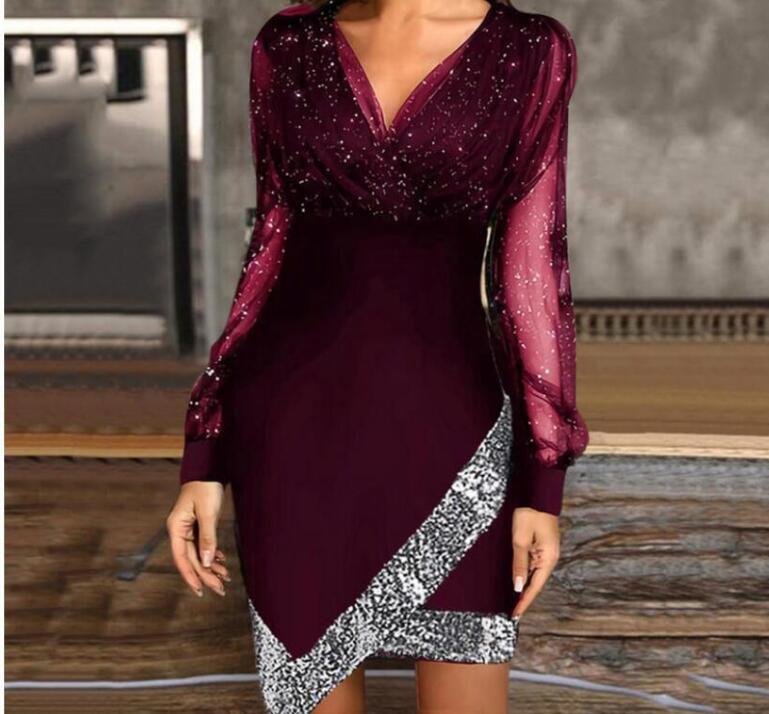 2026 Euro-American Mesh Sequin Spliced Dress XL