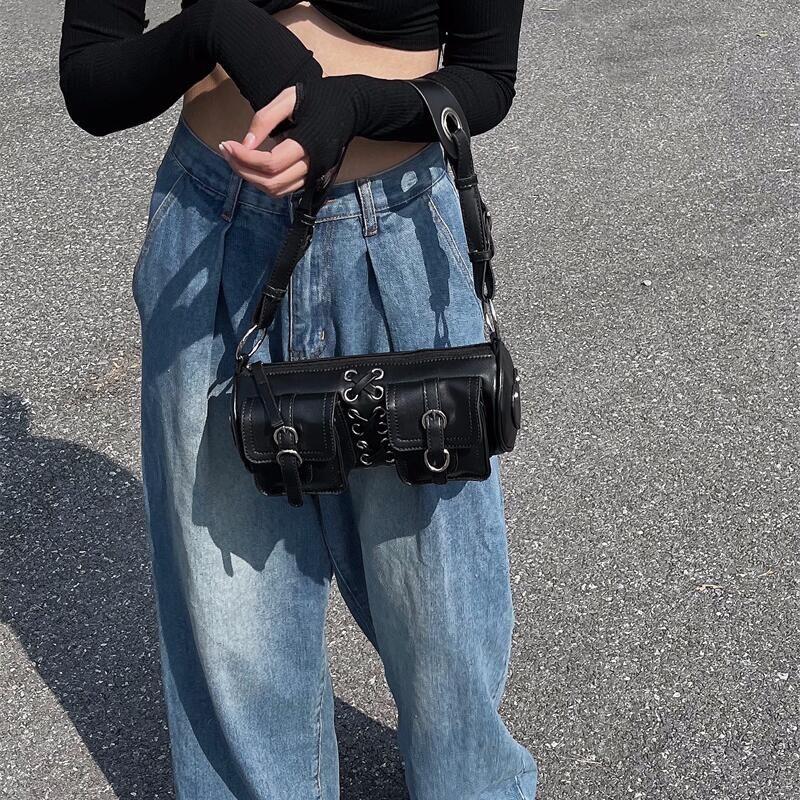 New Retro Spice Girls Underarm Bag Commuter Premium Textured Crossbody Baguette Bag Straps Shoulder Cylinder Bag Fashion