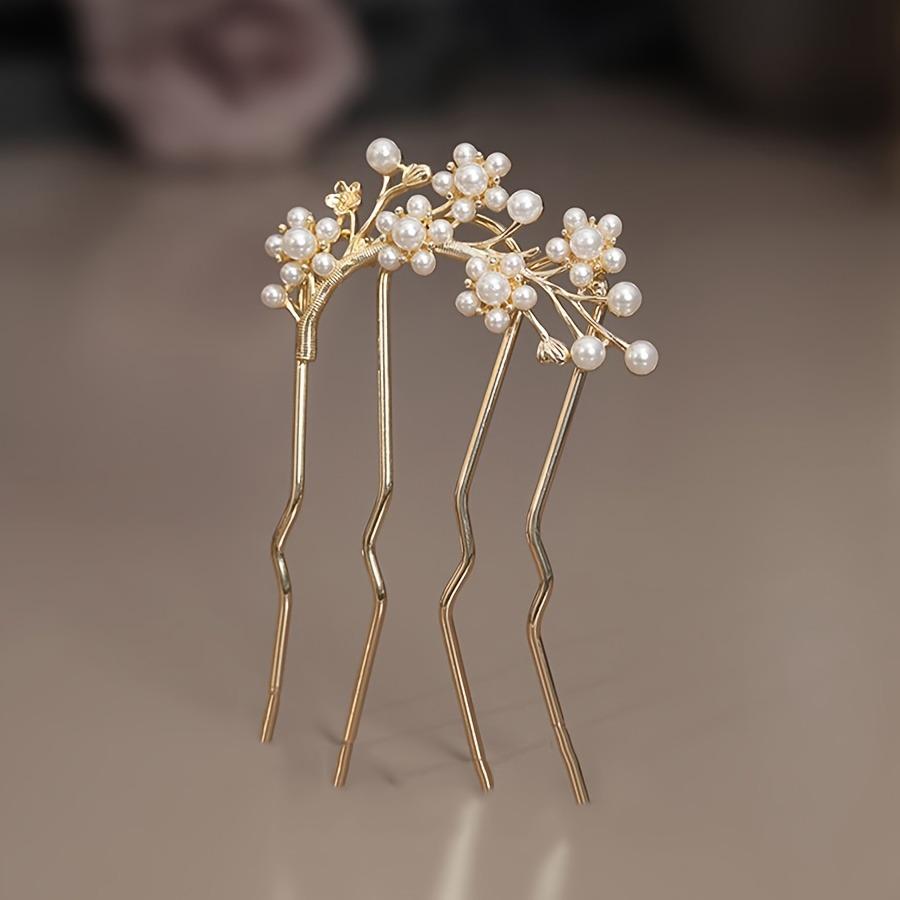French Retro Hairpin with Pearl Flower Elegant Hairpin for Women, Daily U-shaped Hairpin for Women, Alloy Hairpin for Women