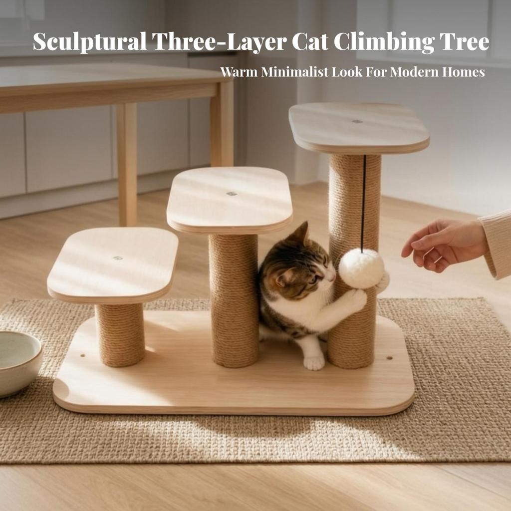 Cat Climbing Step with Toy Natural Perch Sisal Post Furniture Stable