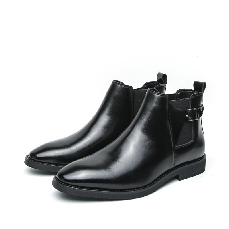 Yuppie Chelsea Shoes Men High Quality Oxford Ankle Boots Men s Dress Shoes Trend Britain Brogue Social Formal Shoes Men 38 чёрный