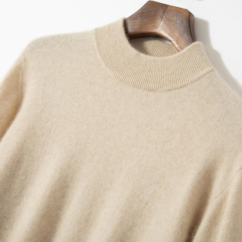 Men's Autumn Winter Wool Cashmere Pullover Sweater, Half High Neck, Solid Color, Plus Size