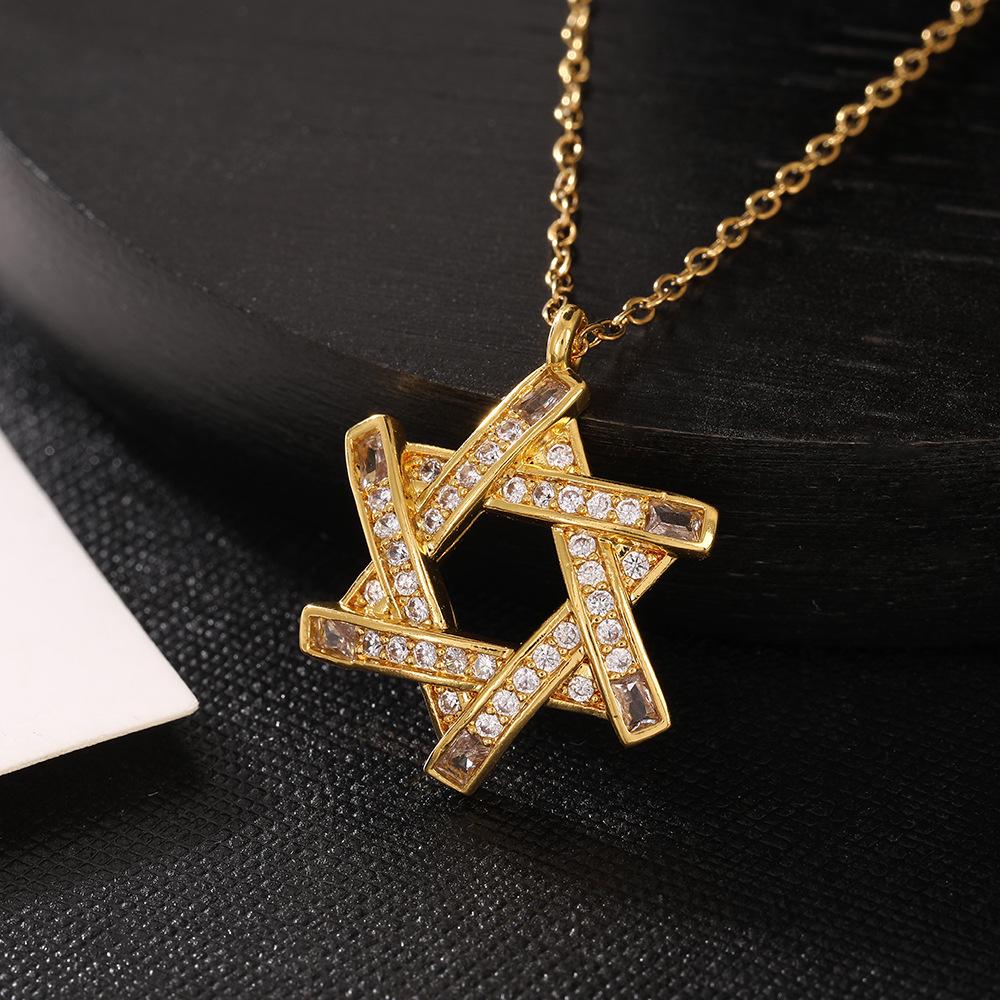 

Мужское модное хип-хоп ожерелье с кулоном в виде шестиконечной звезды, инкрустированным бриллиантами, и медной цепочкой «змеиная кость» с покрытием 2*2.2 cm