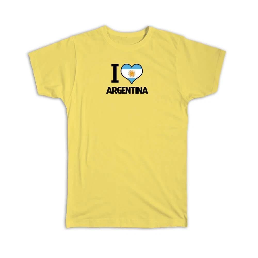 Gift T-Shirt : I Love Argentina Flag Heart Country Crest Argentine Expat XL