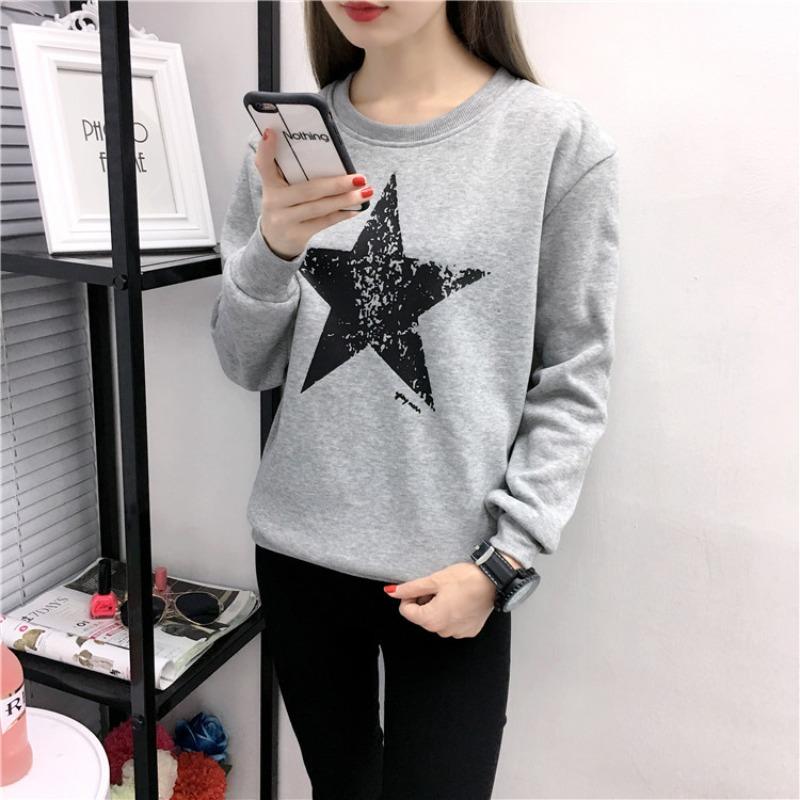 Women's Printed Loose Oversized Fleece Long Sleeved Sweatshirt