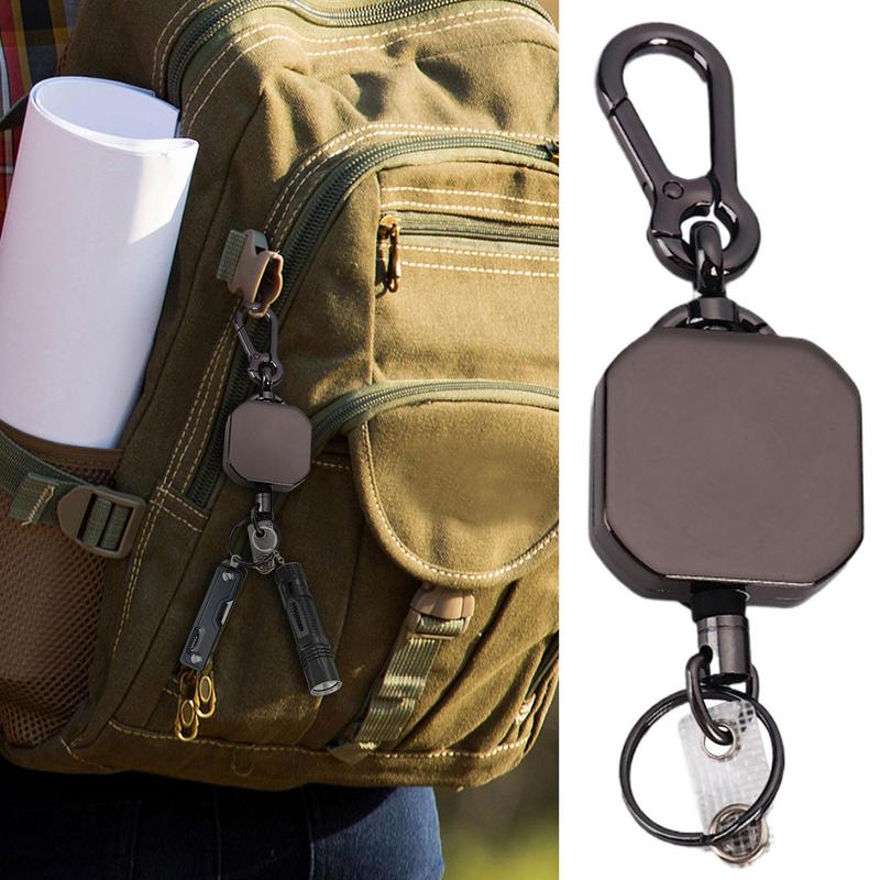 Retractable Key Ring Carabiner Extender With Chain Retractable Badge Clip For Camping Daily Commute Hiking Outdoor Travel