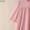 ZANZEA Women Casual Round Neck Solid Color Loose Half Sleeve Dress