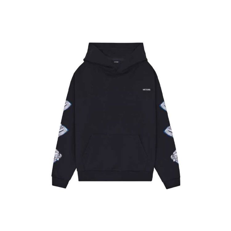 WE11DONE Logo Pattern Printed Hooded Long Sleeve Sweatshirt Unisex Sweatshirt Black WD-TH3-21-597-U-BK