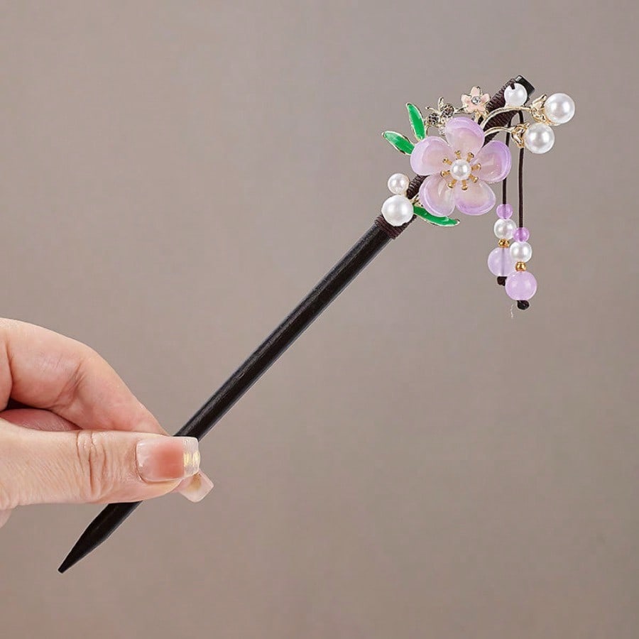 New Chinese Classical Disc Hair Wooden Hairpin Ancient Style Super Fairy Flower Step Hairpin Hanfu Elegant Fringed Headdress