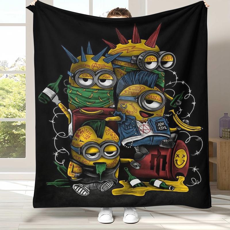 Cute Minions cartoon Flannel Blanket,Ultra Soft Warm Plush Throw for Home Bedroom Bed Sofa Cover Camping Picnic gift kids