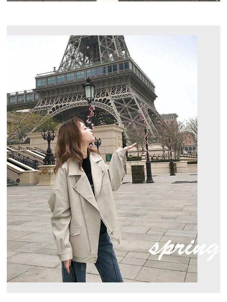 Women's Thick PU Leather Motorcycle Jacket - Spring/Summer, Korean BF Style, Loose Fit, College Short Outerwear
