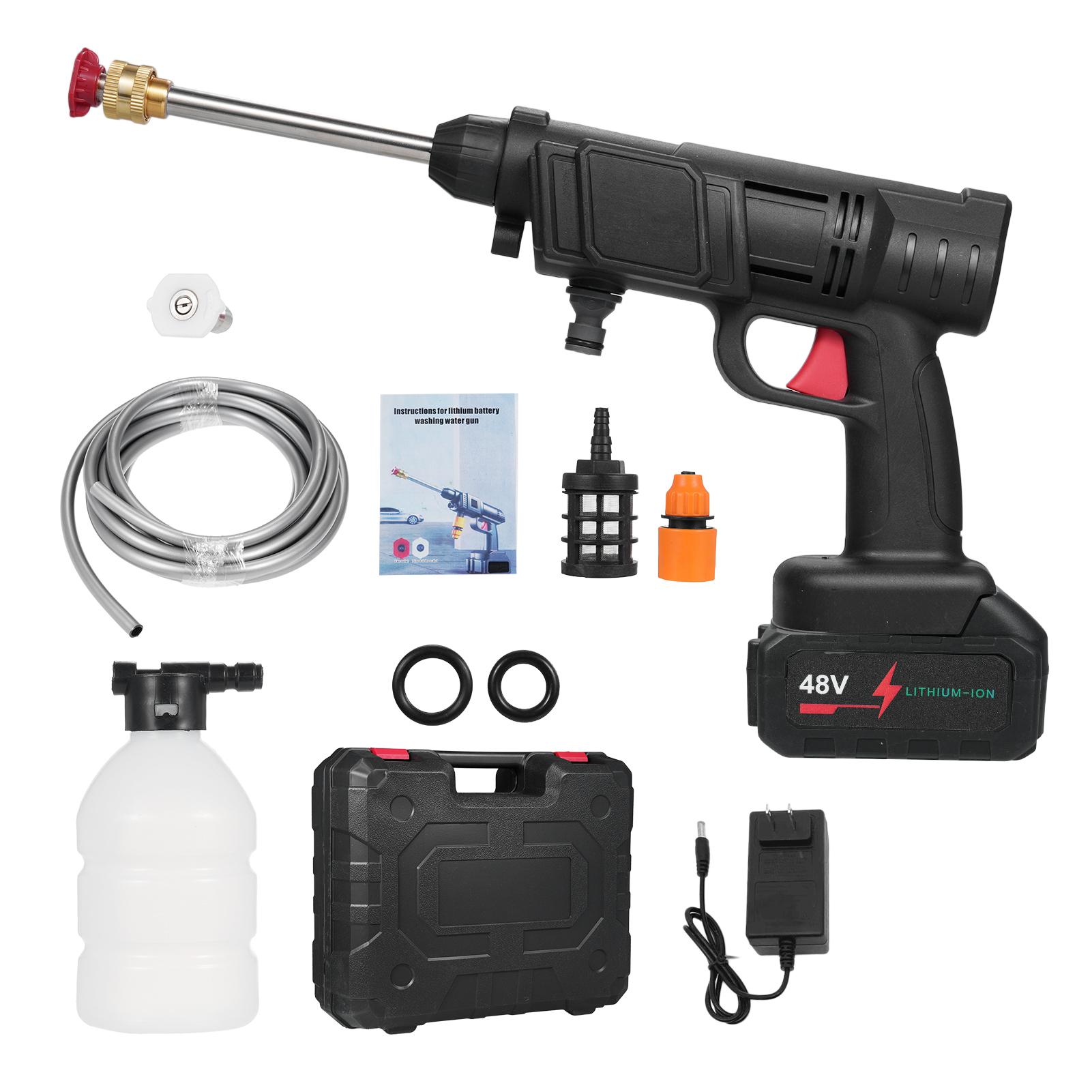 Tragbarer Hochdruckreiniger für den Heimgebrauch, 21 V, Lithiumbatterie, kabellose Autowaschmaschine, leistungsstarkes Auto US Plug & 1 Battery schwarz