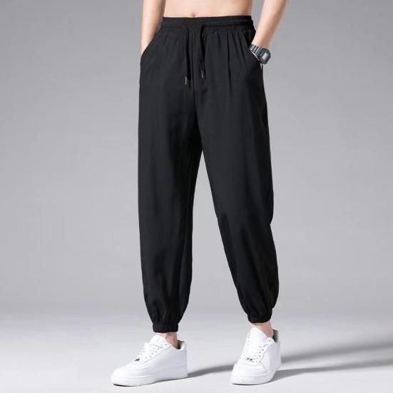 Ανδρικό παντελόνι Ice Silk ίσιες λεπτές τσέπες στο πλάι Κορδόνι ελαστική μέση Plus μέγεθος Χαλαρό και γρήγορο στέγνωμα μονόχρωμο Γρήγορο στεγνό γυμναστήριο Τζόκινγκ