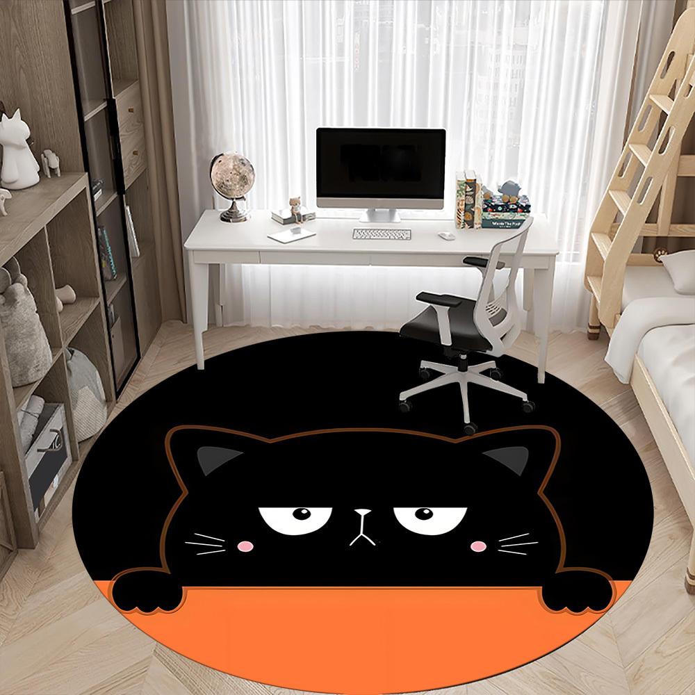 1pc Cat Circle Office Round Area Rug, Under Office Chairs Bedroom Living Room Home Decor, Room Deco