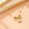 Gold Beaded Chain Necklace with Bow Heart Zircon Pendant, Dainty Choker for Women Jewelry Gift