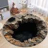 2D Cave Illusion Round Rug, Optical Illusion Rock Pit Print Floor Mat, Non-Slip Novelty Carpet, Fun Gamer Room Decor  Carpets