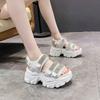 Fashion Women Thick Bottom Gladiator Sandals Summer Chunky Bling Sneakers Fashion High Platform Slippers 8CM Wedge Heel Beach Sandalias