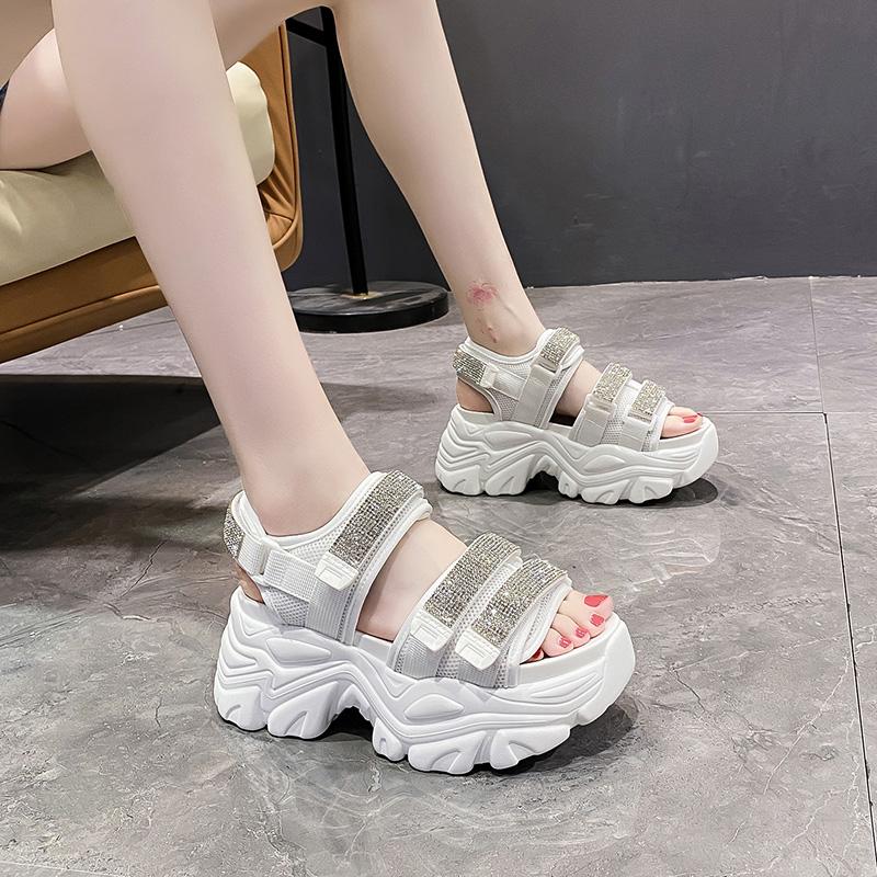 Fashion Women Thick Bottom Gladiator Sandals Summer Chunky Bling Sneakers Fashion High Platform Slippers 8CM Wedge Heel Beach Sandalias