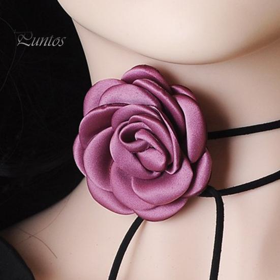 Retro Flower Women Choker Necklace Solid Color Elegant Lace Up Adjustable Strappy Collar Necklace Party Supplies