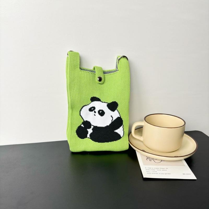 Panda Mobile Phone Bag Cute Knitted Bag High Sense Personality Versatile Dopamine Shoulder Messenger Bag Dopamine Wind