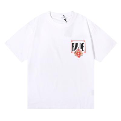 Cross-border European and American Trendy Brand RHUDE Micro-label Letter Card Printing Short-sleeved T-shirt for Men and Women Couples High Street 