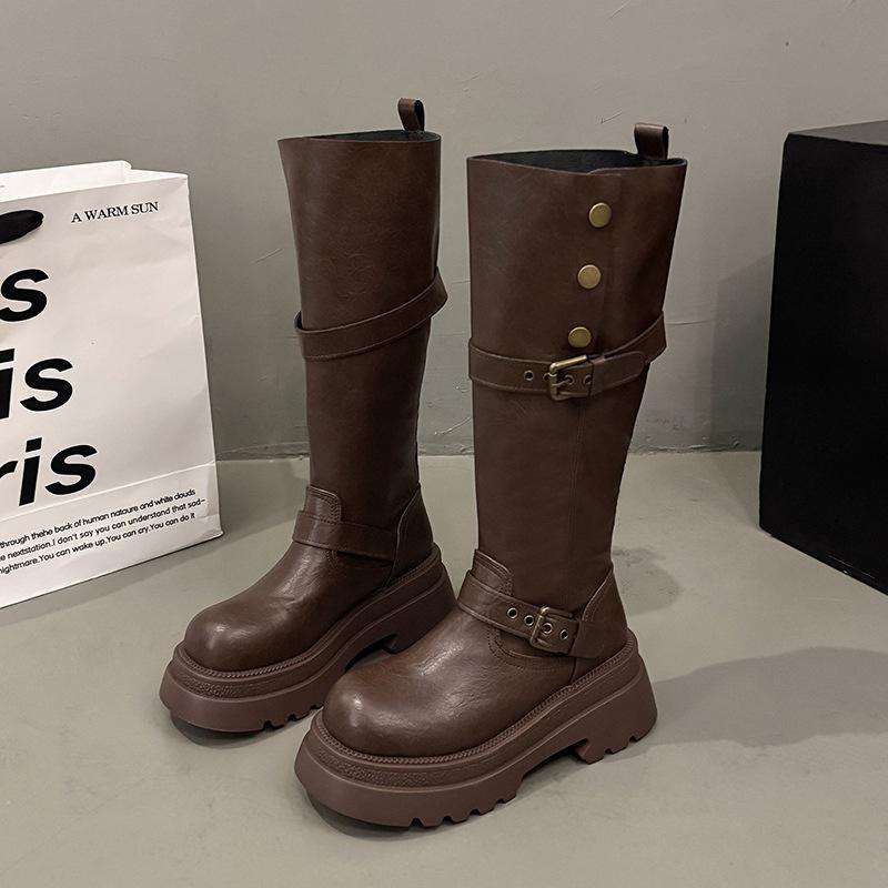 Western cowboy wasteland wind long high boots children 2025 autumn and winter new thick-soled piling boots two wear knight boots