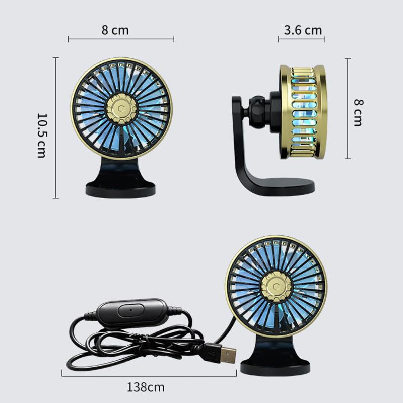 Ventilateur de voiture USB F210 à rotation multi-angle, double moteur, support de bureau pour pare-brise, refroidisseur automatique pour la maison et le bureau