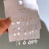 Sweet and Cool Jewelry Ins Cold Wind Love Ring Six-piece Set of Earrings, Personalized Ear Buckles, High-end Card Earrings.